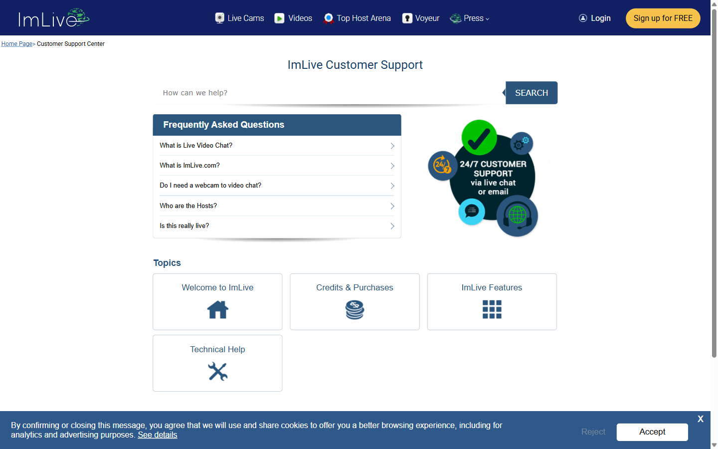 ImLive customer support and FAQ center